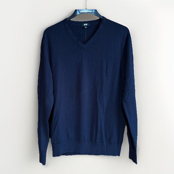 Uniqlo Other - Uniqlo Wool Men's Blue Sweater V- Neck Size Large Casual Stretch Work Business